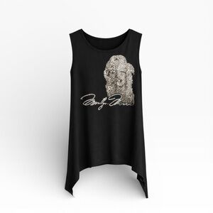Marilyn Monroe Sequin Portrait Black Asymmetrical Sleeveless Tunic Top - OS